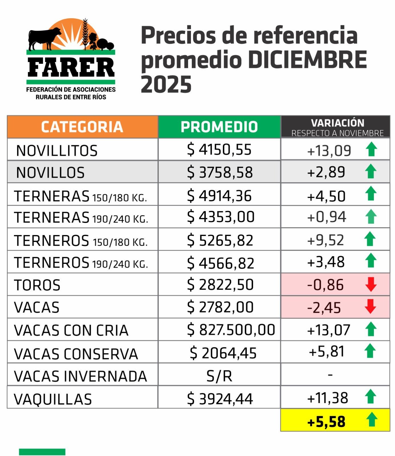 LA PLAZA CERRÓ EL AÑO EN ALZA: LA HACIENDA SUBIÓ 5,58% Y SE DESTACARON LA INVERNADA Y LOS NOVILLITOS Noticias